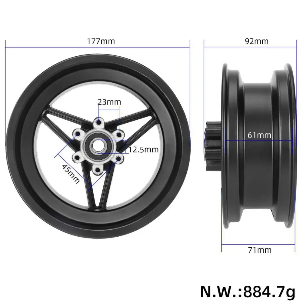 6.5 inch wheel hub for 90/65-6.5 tubeless tires wocomotors